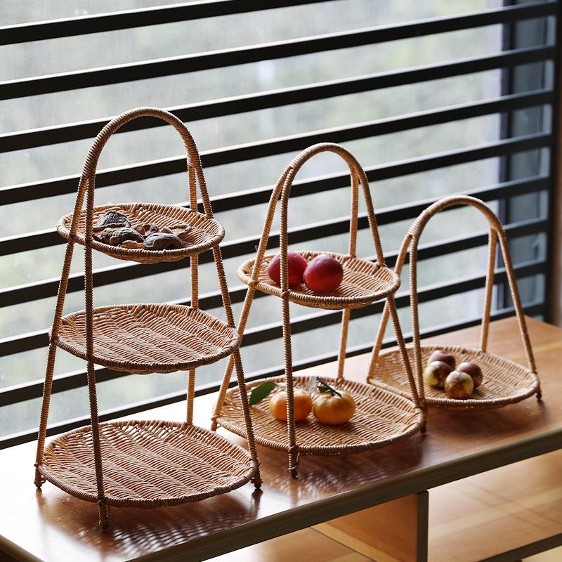 Rattan Imitation Woven Fruit Storage Tray, Dried Fruit Tray, Candy Snack Rack, European-Style, Dry Fruit Bowl, Afternoon Saucer