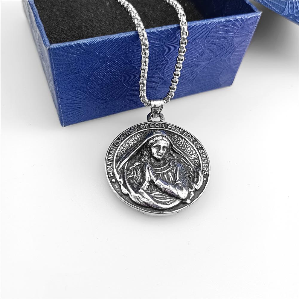 Hot Selling European and American Metal Holy Sister Maria Prayer Pendant Stainless Steel Necklace