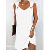 QICED Fashion Summer Spring Solid Color Print Sleeveless V-Neck Casual Dresses