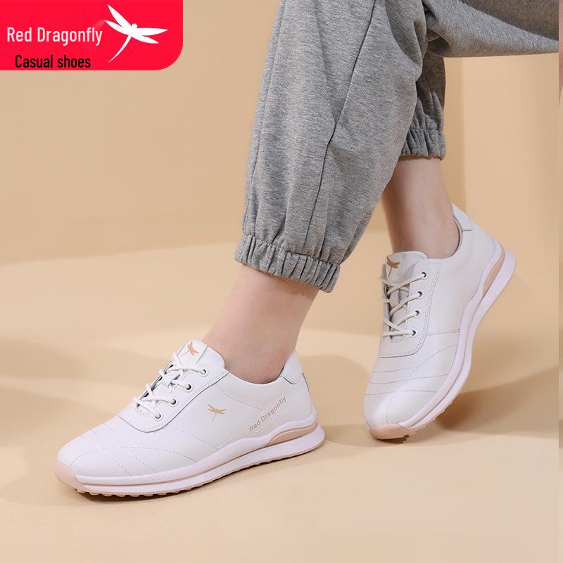 Red Dragonfly Women's Waterproof White Leather Casual Sports Shoes