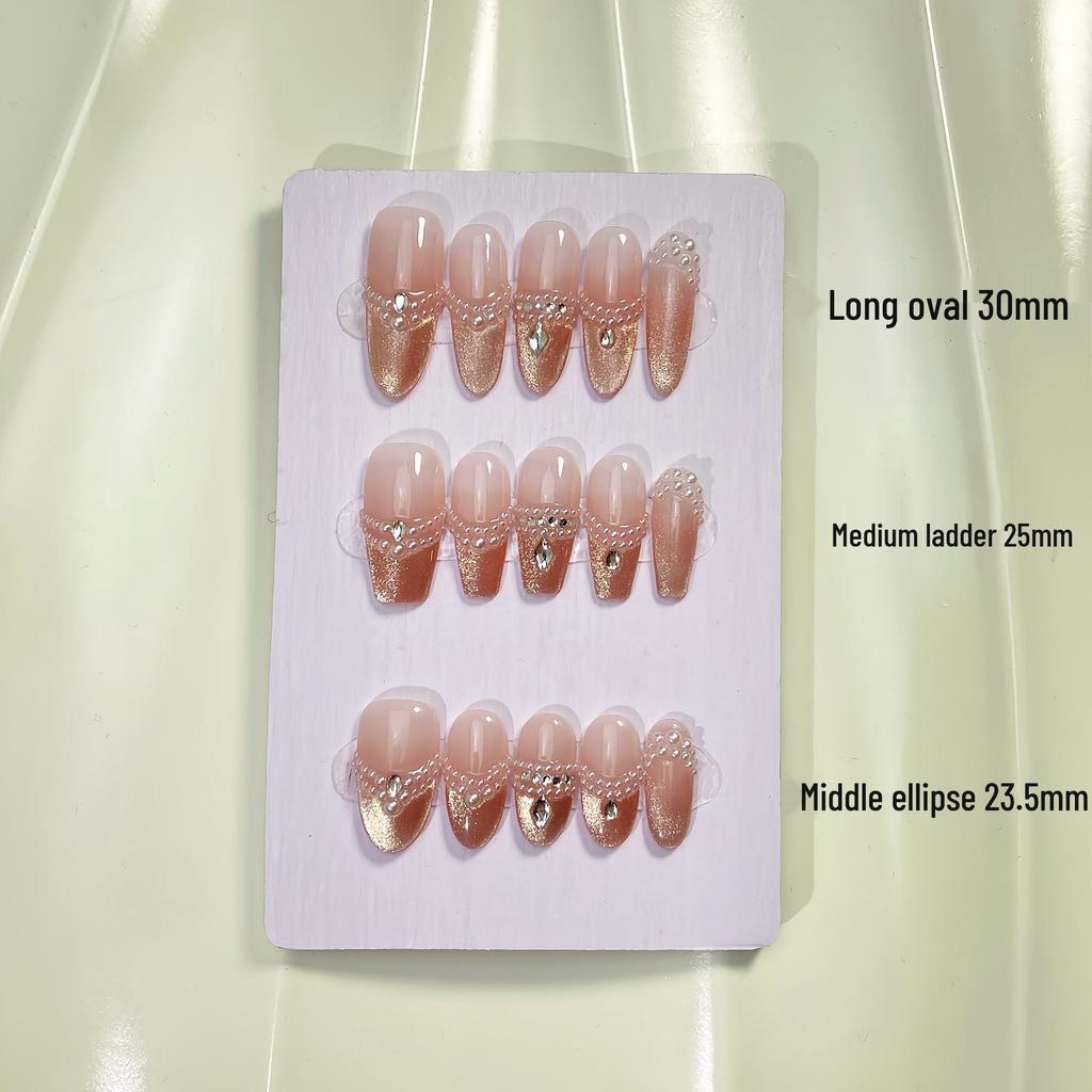 Elegant Pearl Nude Press-On Nails with Diamonds - Versatile Bridal and Influencer Style