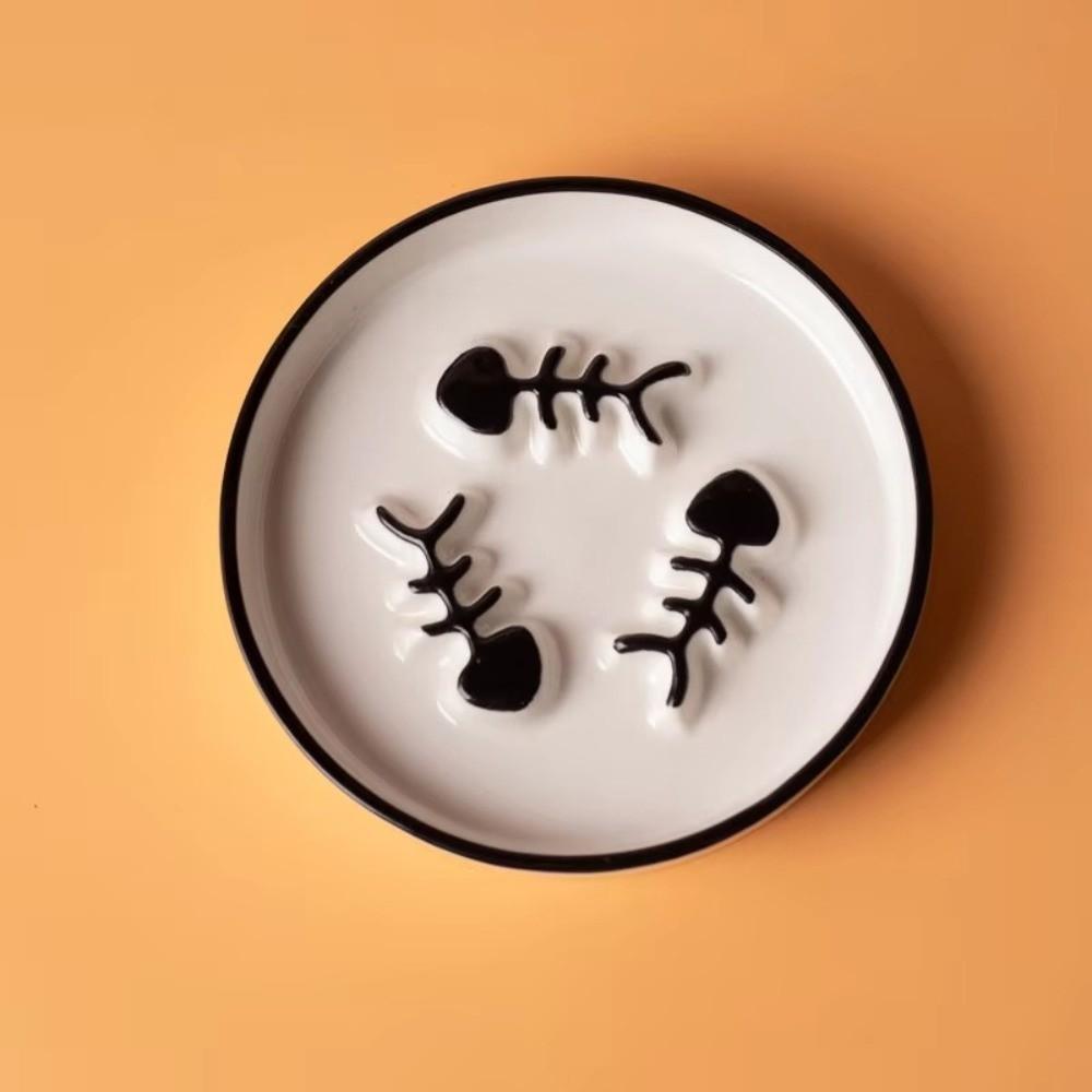 High-Foot Ceramic Raised Pet Bowl Neck Guard Flat Face Cat Stand Bowl Large Diameter Slow Feeder Bowl Outdoor Feeding