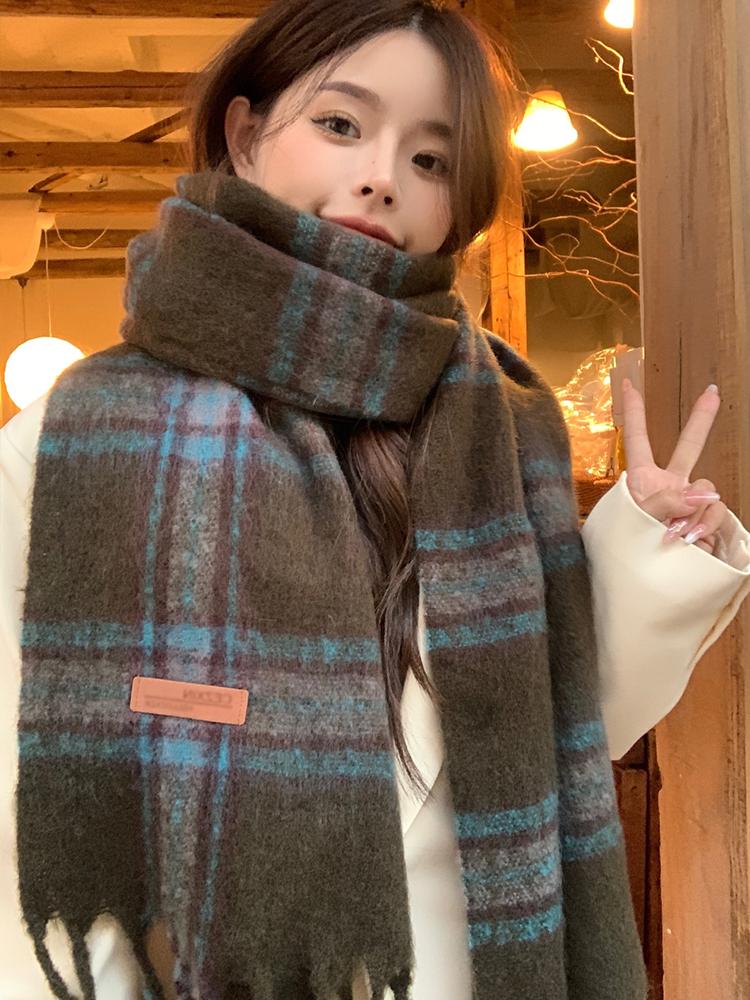 Knitted Scarf Headscarf Winter Women Men Preppy Plaid Tassel Warm Scarve Pashmina Mujer Femme Male Pareo Thick Wrap Shawl Unisex