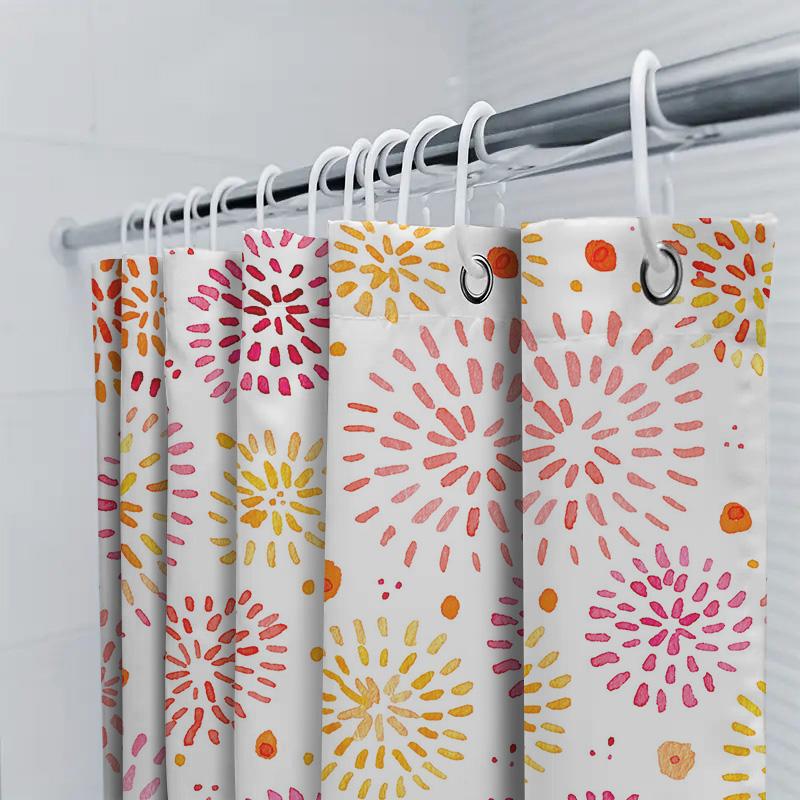 Watercolor Floral Burst Shower Curtain 180x245cm Bold Modern Decor for Bathrooms In Yellow, Pink White Colors Waterproof Fabric