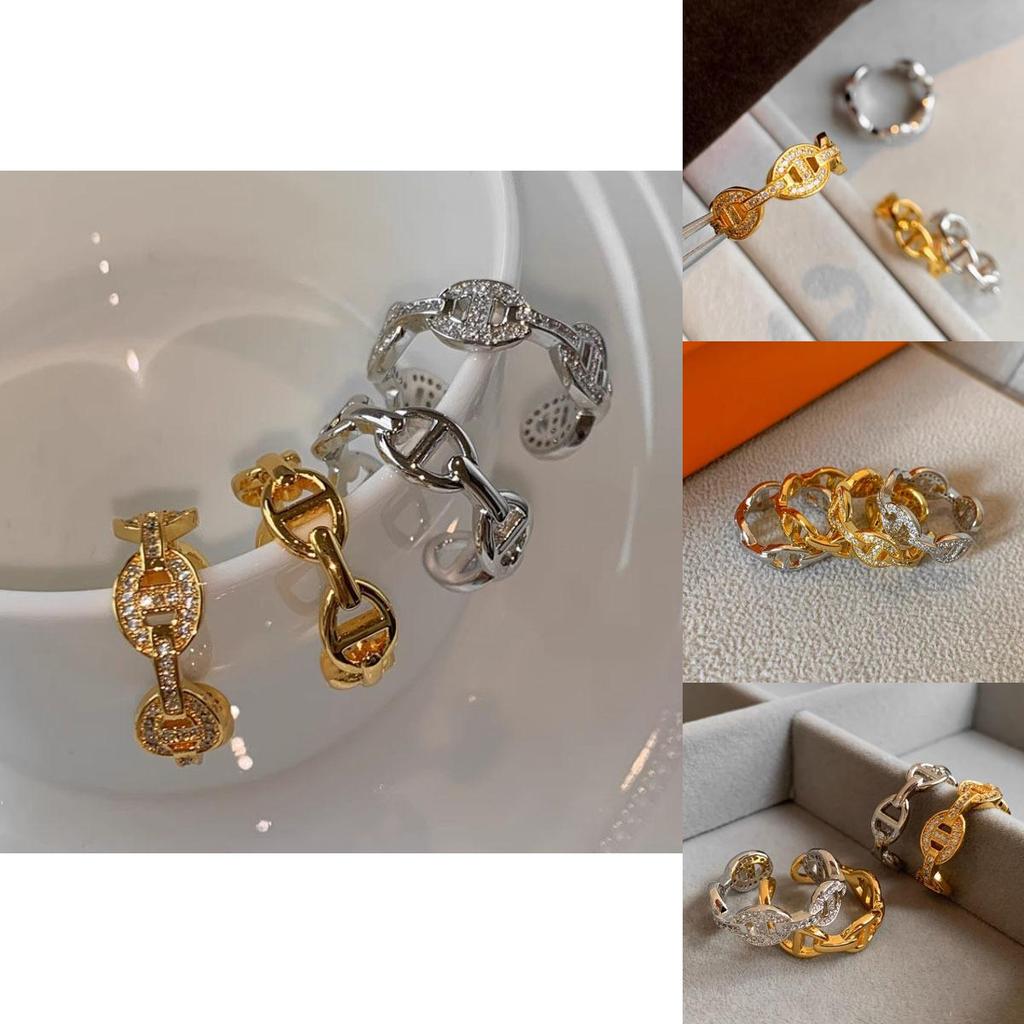 Modischer Verstellbarer Kupferring mit Luxuriösen Strasssteinen für Damen