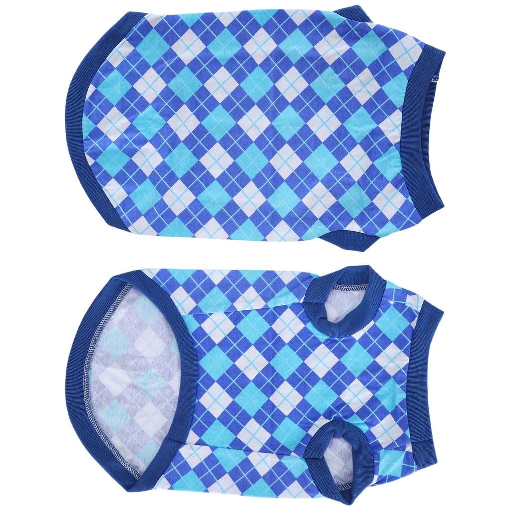 Pet Pig Spring Summer Sleeveless TShirt Pet Vest Sweatshirt Rhombus Pattern Clothes(Blue M)