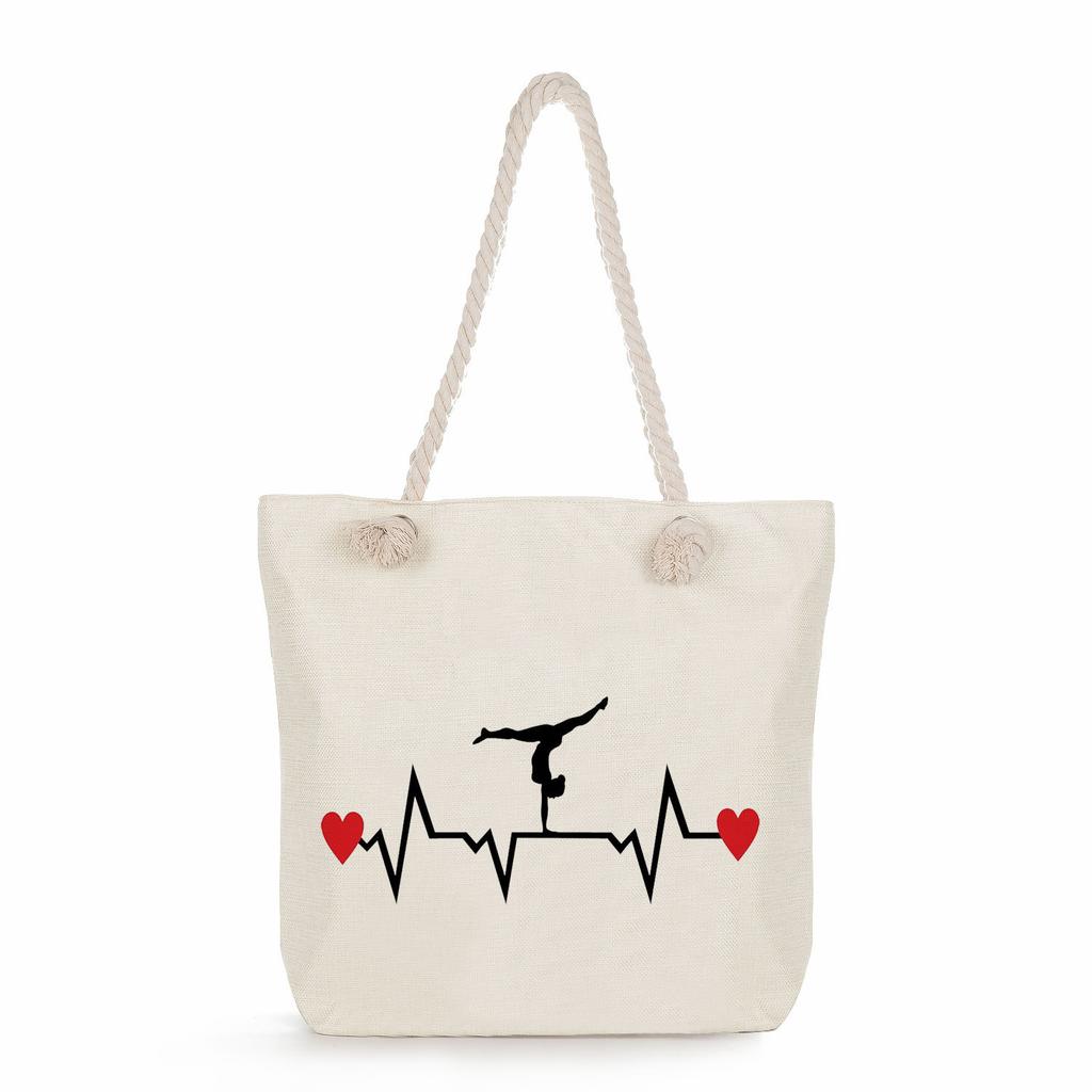 Multifunctional Gymnastics Printed Thick Rope Shoulder Beach Bag Casual Large Capacity Handbag 0244 CLE