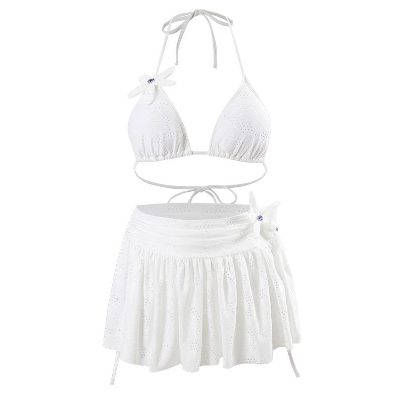 

Белый женский пляжный комплект бикини-тройка 2024 - Чистый и сексуальный отпускной стиль XL белый