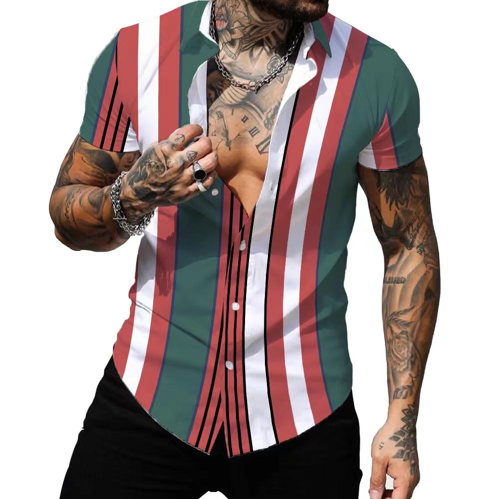 Summer Hawaiian Shirts 3d Printed Striped Sexy Men Women Clothing Men's Vocation Lapel Camisa Fashion Beach Short Sleeve  Blouse