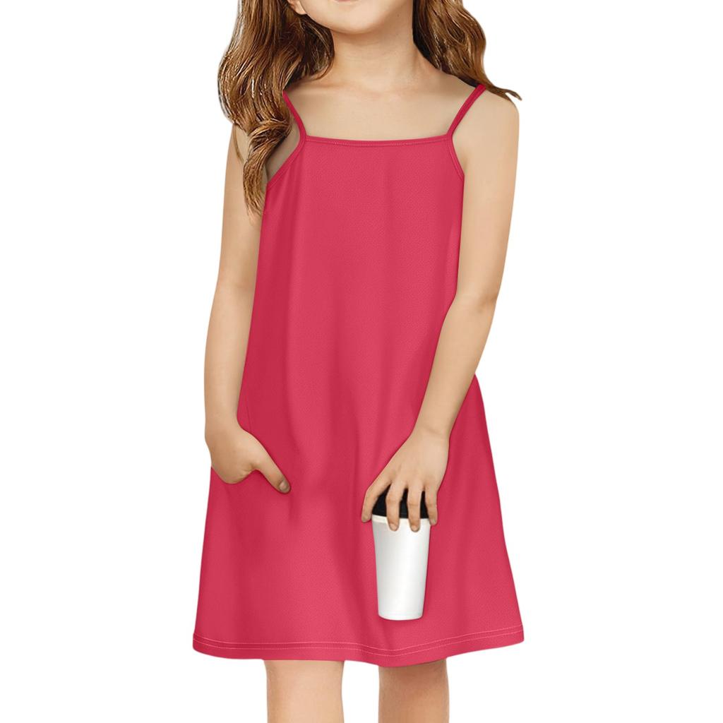 Children's Sleeveless Square Neck Summer A-Line Casual Holiday Suspender Dress