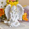 Small Angel Figurine Resin Figurine, Half Body Winged Fairy Sculpture with Gold Trim, Matte Warm White Decor Desk for Bedroom Shelf Gift Women