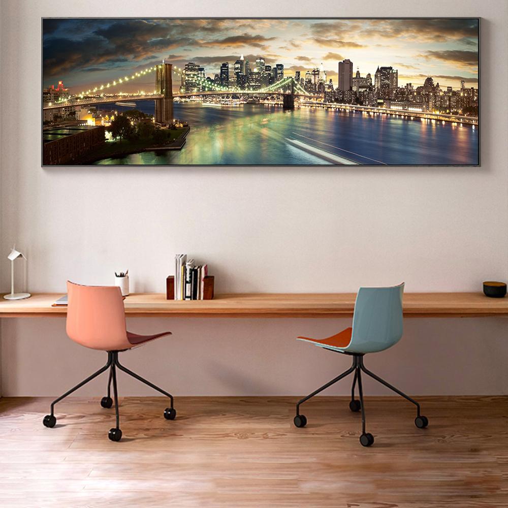 Brooklyn Bridge Night Landscape Canvas Paintings On The Wall Posters And Prints New York City Canvas Pictures For Bed Room Decor Background
