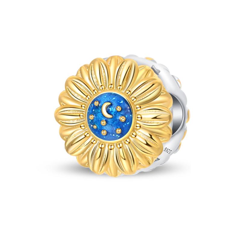 Copper Flower With Various Shapes Sparkling Zircon Sunflower Charms Beads Fit Pan Original Bracelets Diy Jewelry