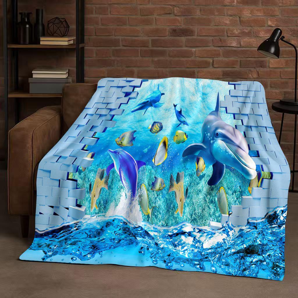 3D Illusion Underwater World Breaking Wall Art Flannel Blanket,Ultra Soft Warm Plush Throw for Home Bedroom Bed Sofa Cover Gift