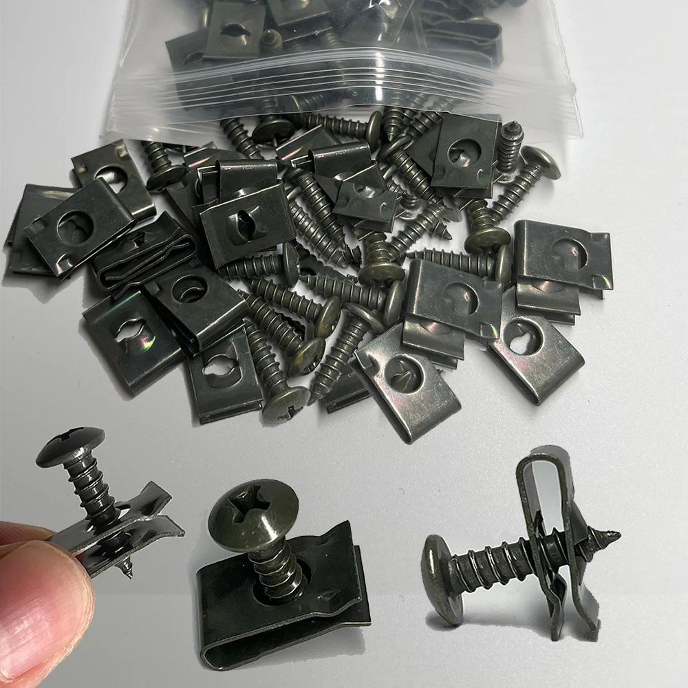 40/100pcs Motorcycle clip screw Base Bayonet Clip Plastic Cover Screw Bolt and U Type Clips with Nut  Bumper Protector