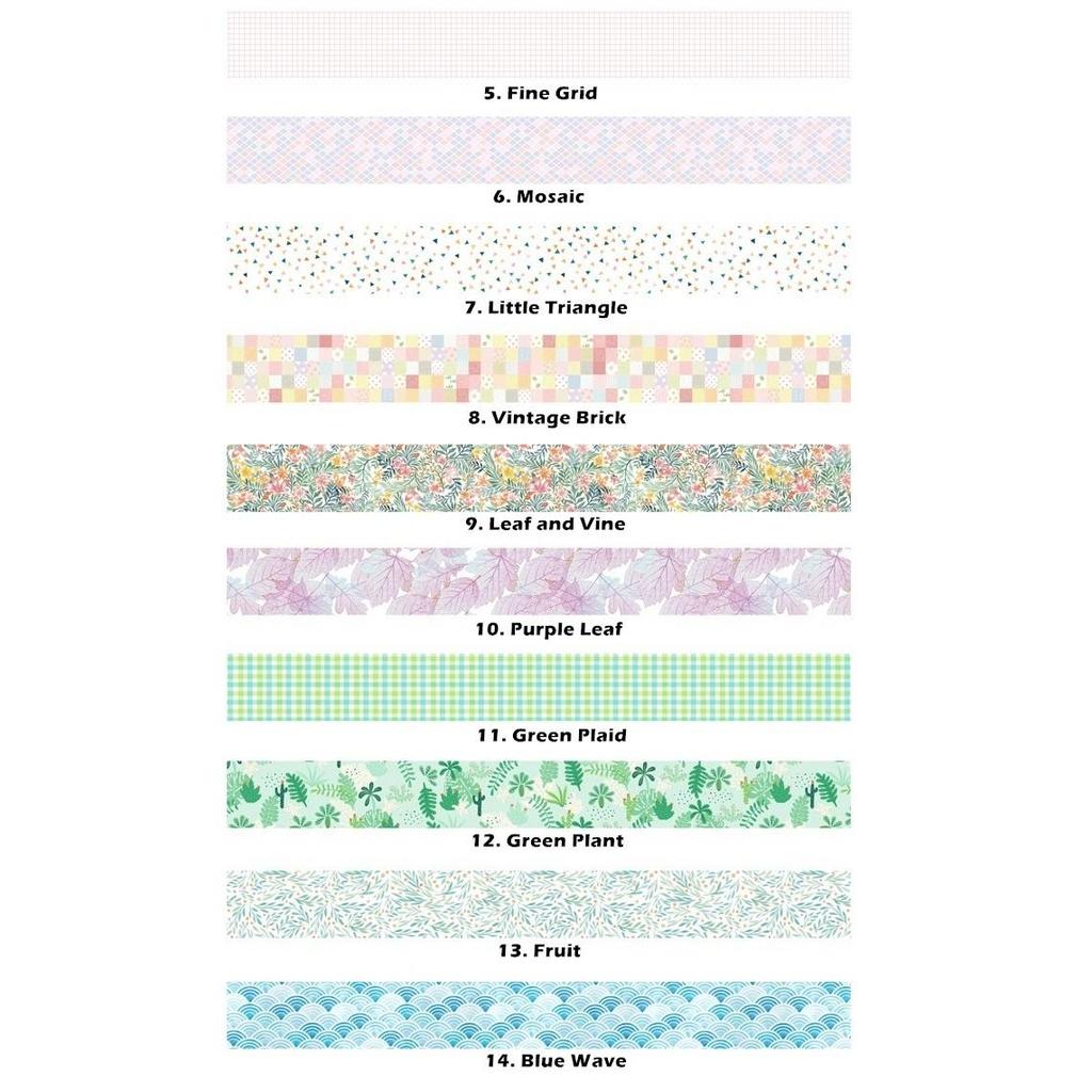 14 Design Green Plant Collection Washi Tape 15mm Leaf Fruit Plaid Mozaika Wzór Taśma maskująca Naklejka dekoracyjna