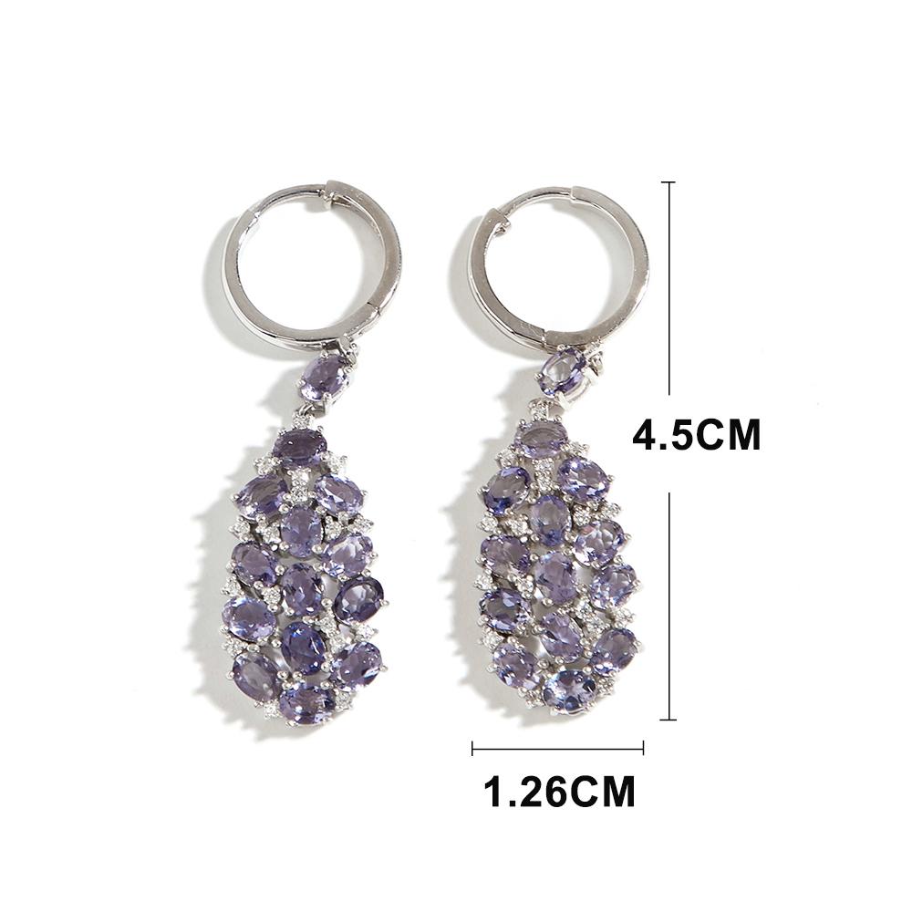 Boucles d'oreilles fantaisie de créateur pour femmes, argent S925, pierre précieuse Iolite naturelle, bijoux de luxe légers, cadeau romantique d'anniversaire