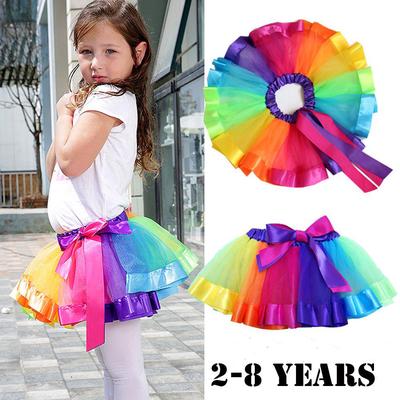Regalo di Moda Festa Gonna Tutù Arcobaleno Tulle Vestito da Danza Bambina Principessa