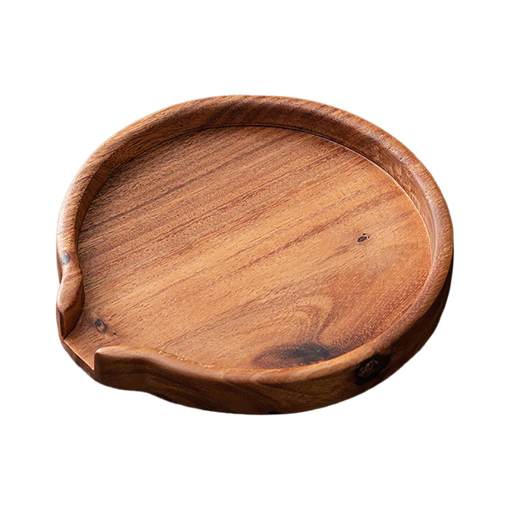 Wooden Tea Tray with U Shaped Opening Multifunction Round Wooden Serving Plate Tray for Tea Fruit