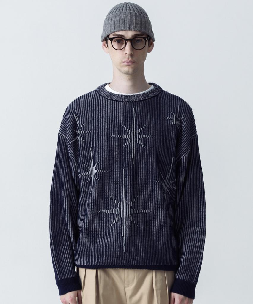 STAGE NAME Two-Tone Winter Stars Round Neck Oversized Knit_Navy