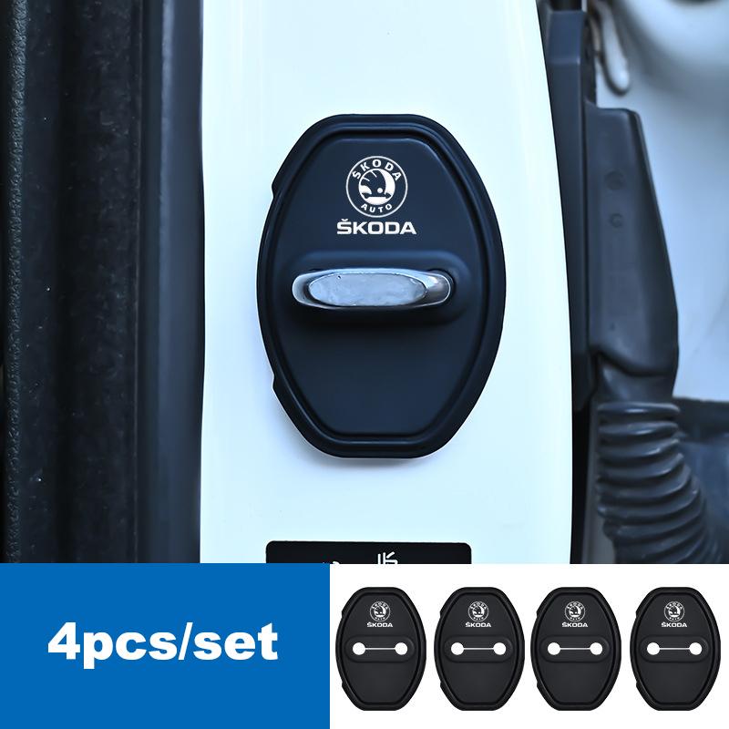 YSAG7 Silicone Car Door Lock Covers Sticker Anti-Collision Pad for Skoda Karoq Octavia Superb 3 Fabia Kamiq Kodiaq Citigo Yeti Rapid