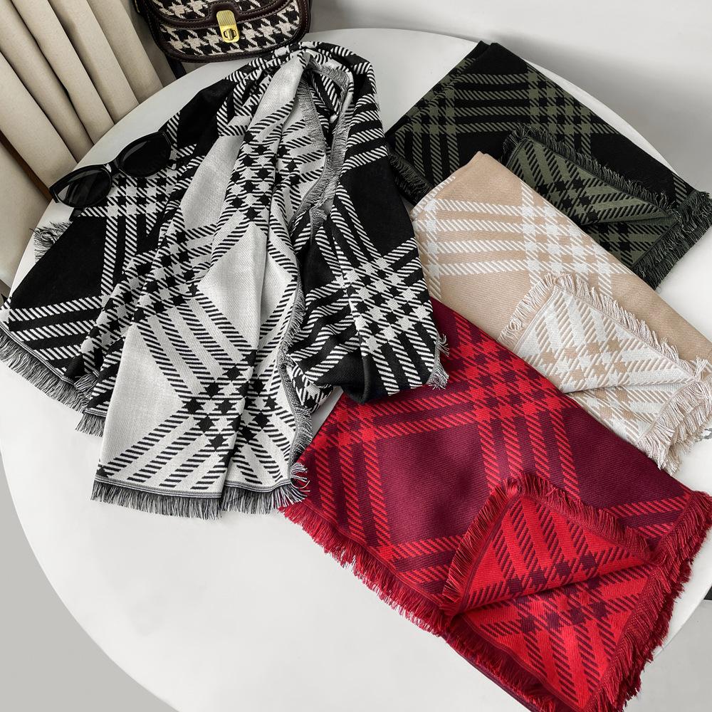 Versatile Premium Plaid Scarf Classic British Plaid Women's Autumn and Winter Imitation Cashmere Thickened Warm Scarf Large Shawl