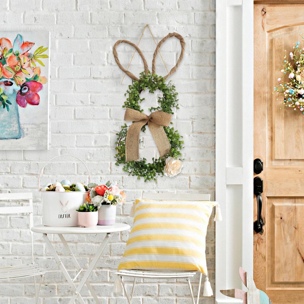 Easter Wreaths for Front Door 19.6 Inch Artificial Easter Bunny Decor Front Door Wreath with Flower and Bow for Porch Indoor