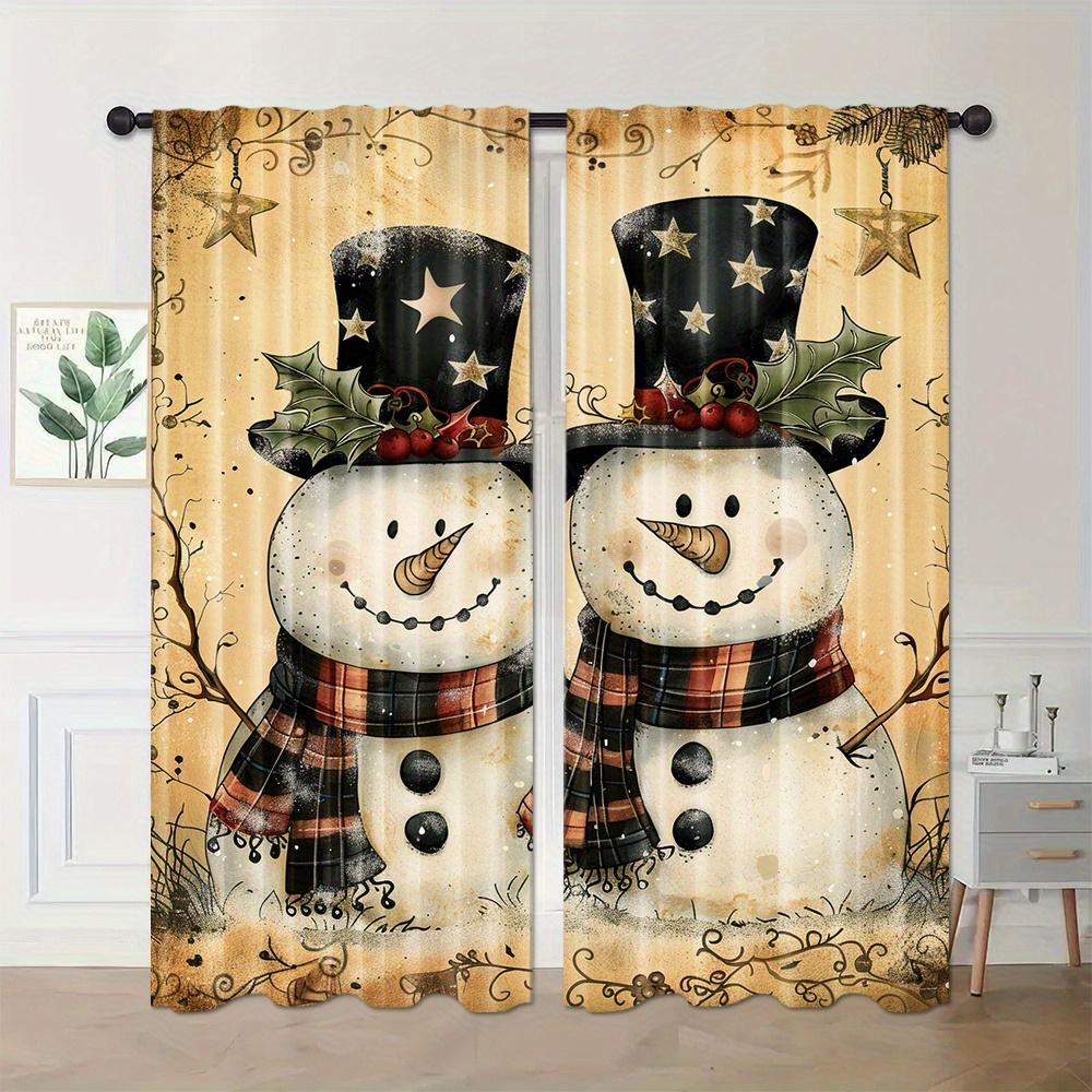 2 st Set Jul Snögubbe Gardiner Stångficka Design Digitaltryck Polyester Draperier för Vardagsrum Kök Sovrum Fönster