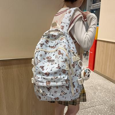 Middle School Student Backpack, Light Bear Print, Primary School Student Large-capacity Schoolbag, Girl Cute Backpack