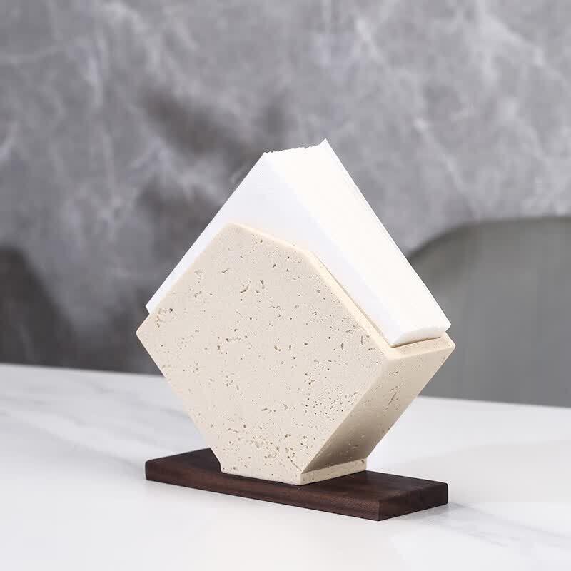 HAOTO Yellow Travertine & Black Walnut Tissue Holder