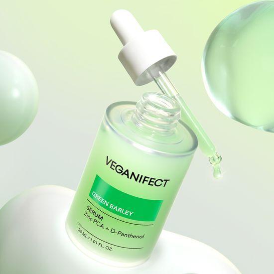 Kłopoty, Łagodząca/Regulująca sebum Pielęgnacja Veganifect Zielony Jęczmień Cynk Serum 30ml