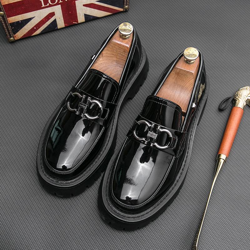 Men's Shoes Autumn and Winter Platform Leather Shoes Men's Foreign Trade Men's Loafers Japanese Glossy One-pedal Business Small Leather Shoes