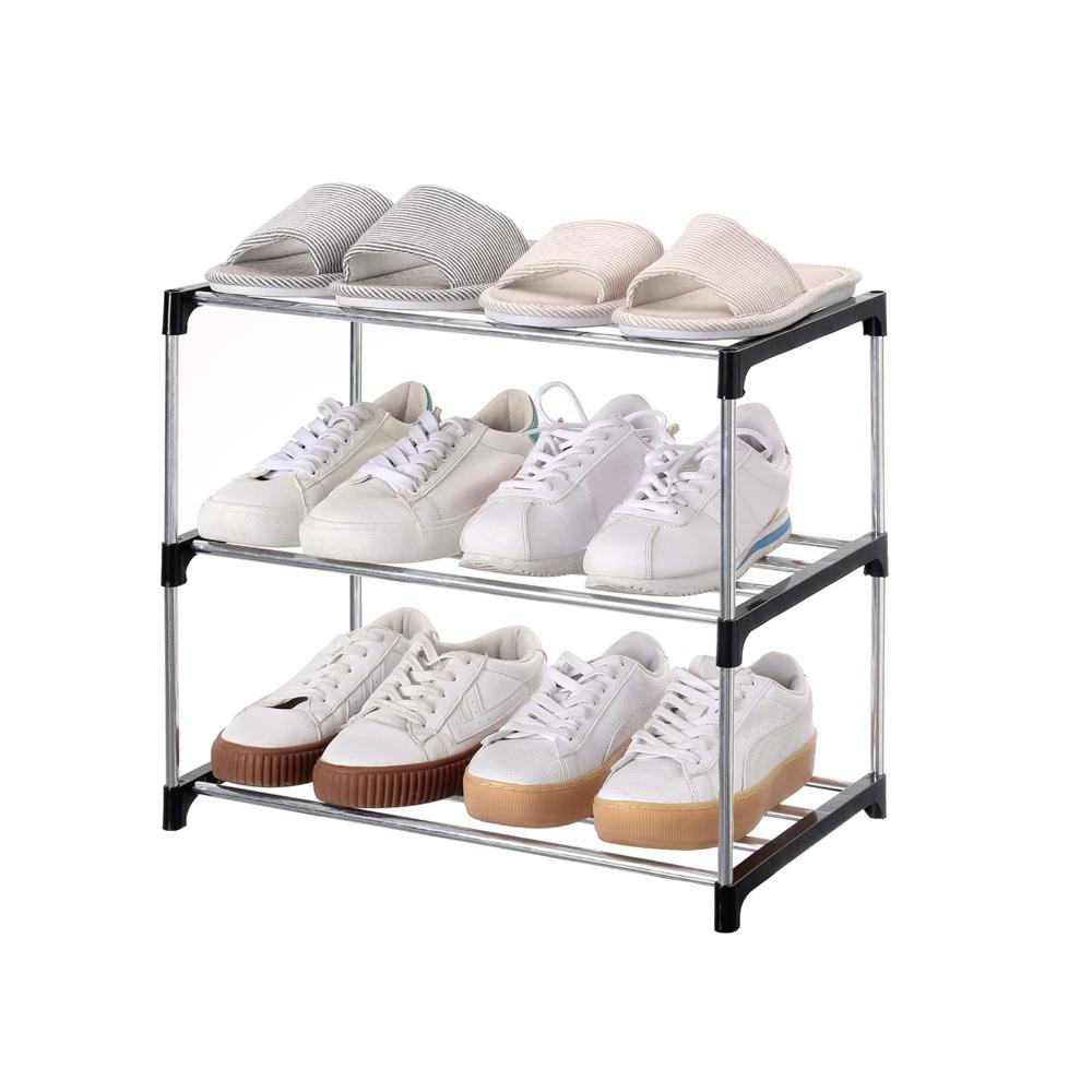

3 Tier Small Shoe Rack, Lightweight Shoe Shelf Storage Organizer Space Saving for Dormitory Closet Dorm Entryway Doorway чёрный