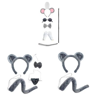 2/4/6Pcs Mouse Costume Accessory Set Mice Ears Headband Tail Nose Gloves Bowtie for Kids Halloween Party Cosplay Costume