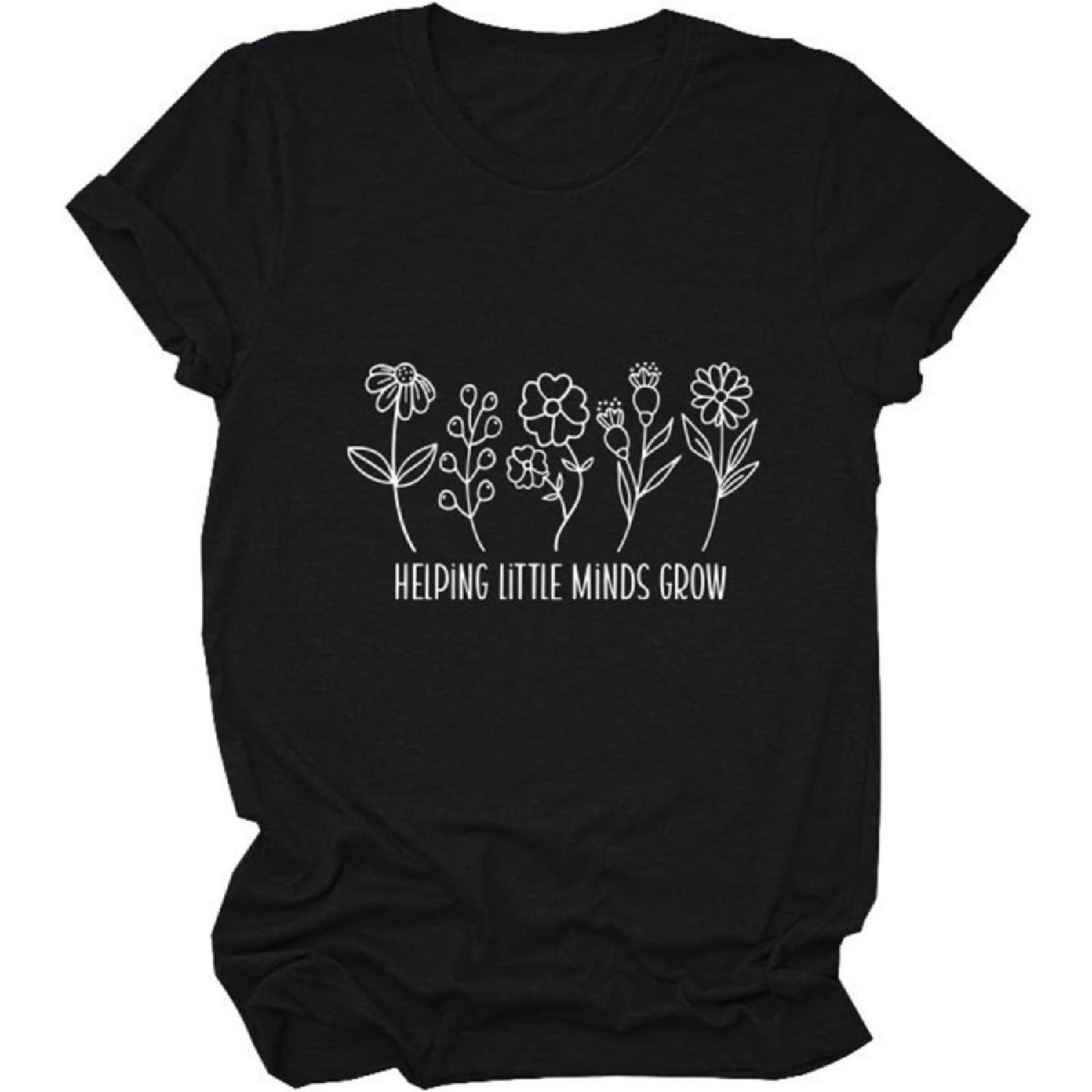 Teacher Shirts For Women Helping Little Minds Grow T-Shirt Kindergarten Teacher Flower Graphic Tee Tops(Color_Black, Size_Medium) XXXXXL разноцветный