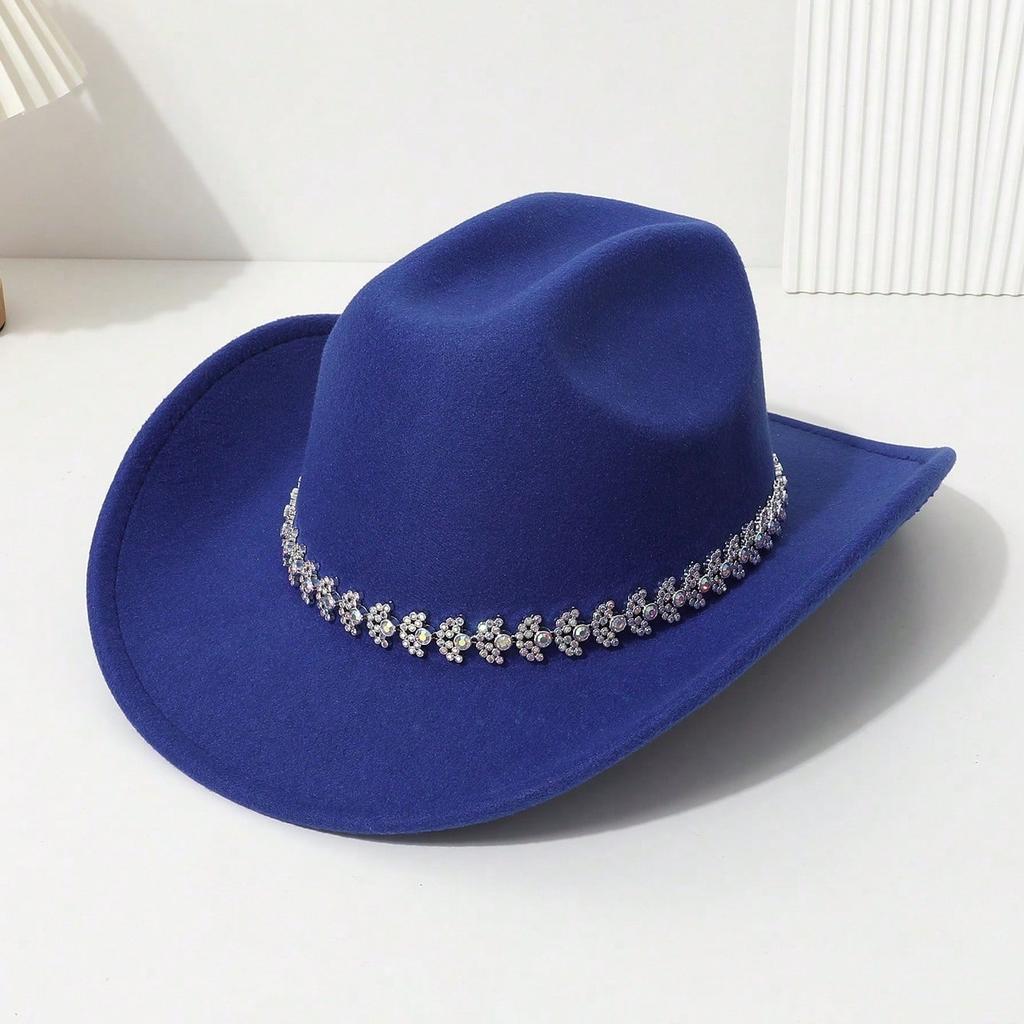 Western cowboy hat color three-dimensional hollow bright diamond handmade casual felt hat travel party festival party jazz hat
