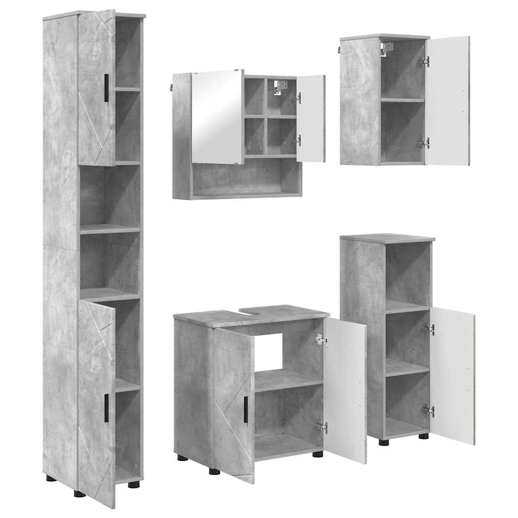 Bathroom Furniture Set 5 Pcs Concrete Grey Engineered Wood & Metal