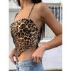 Leopardenmuster Damen Tanktops Rückenfrei Sexy Rave Outfits Ärmellos Kreuz Schnürung Bralette Crop Top Sommer Streetwear