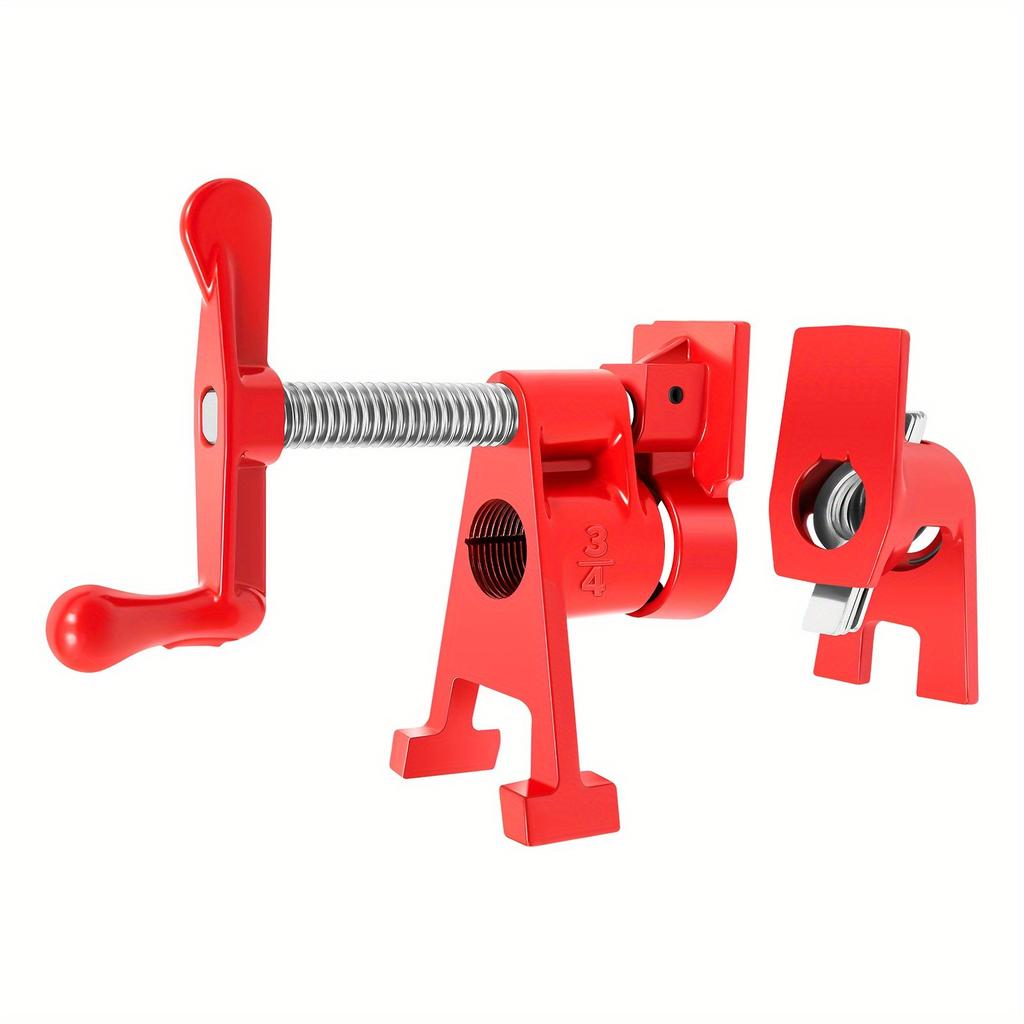 4-Piece Wood Gluing Pipe Clamp Set – Heavy-Duty Cast Iron Bar Clamps for Woodworking – Red