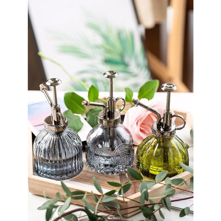 Glass Embossed Air Pressure Gardening Small Watering Can Disinfection Watering Bottle Household Glass Spray Bottle
