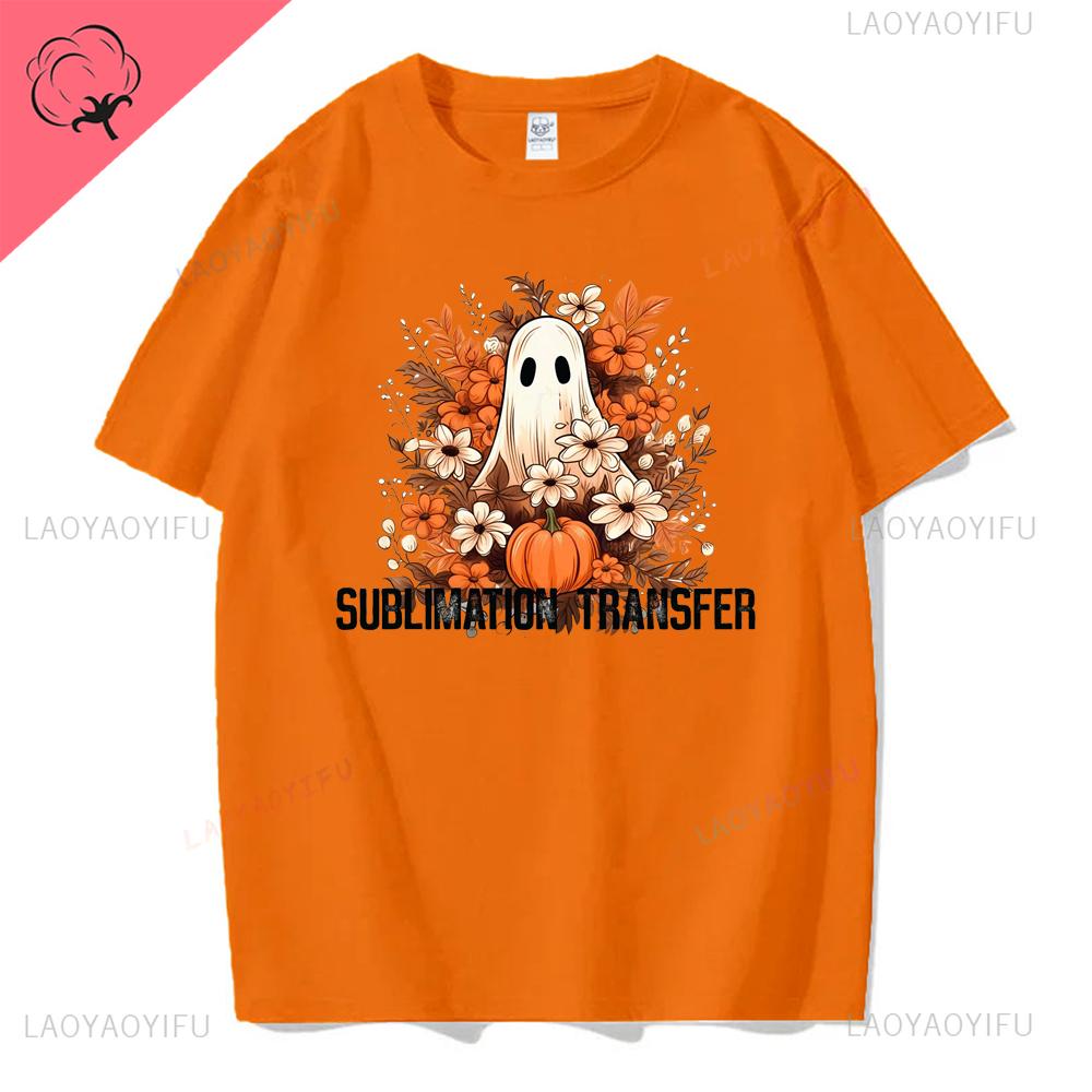 Jack Lanterns  Women Ghost Pumpkin Bat Skeleton Print Round Neck Pullovers Cotton Shirt Graphic T Shirts Y2k Top Harajuku Tops