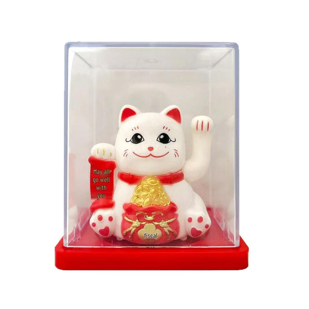 Solar-Powered Waving Maneki-neko Ornament, 2-Inch, Attracts Wealth for Office Desk or Cashier Counter Decoration
