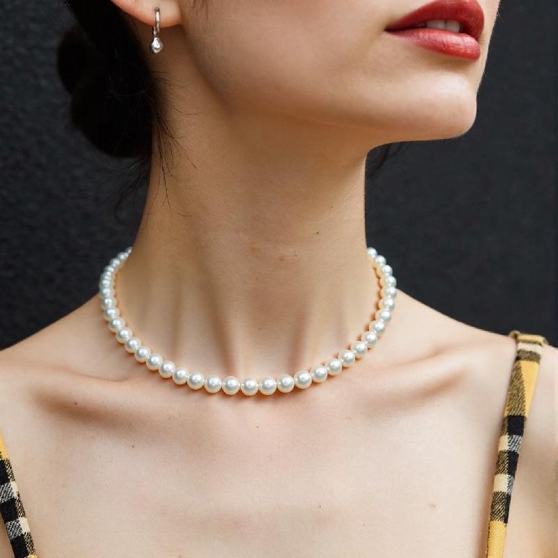 Faux Pearl Hip Hop Choker Necklace, Minimalist Streetwear Jewelry, Unisex Couple Gift for Men Women