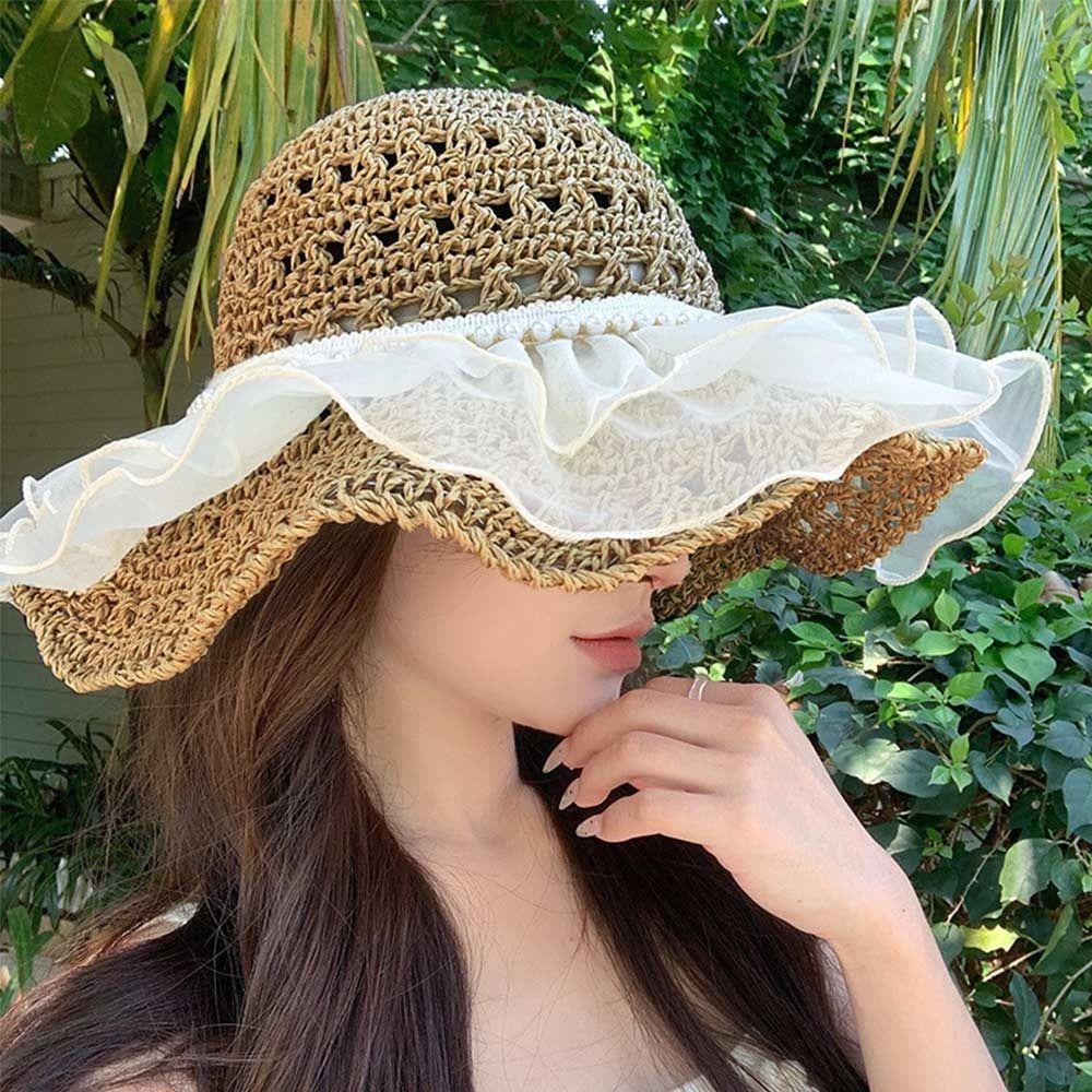 Fashion UV Protection Straw Hat Wide Brim Breathable Fisherman Cap Foldable Sun Hat Women