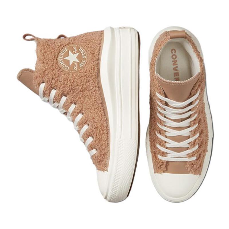 Converse All Star Move Move Trendy Versatile Casual Leather High Top Espadrilles Women's Pink