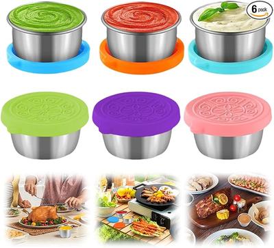 1pc Salad Dressing Container With 1.35oz/40ml Reusable Stainless Steel Cup And Leakproof Silicone Lids For Lunch Box and Picnic
