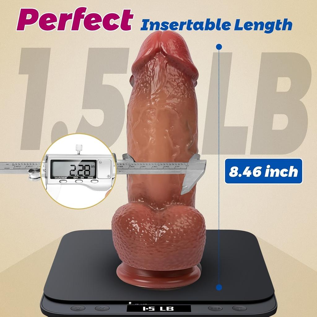 2.3" Diameter Extra-Thick Realistic Dildo – Giant Silicone G-Spot & Anal Toy with Strong Suction Cup, Hands-Free, for Men and Women
