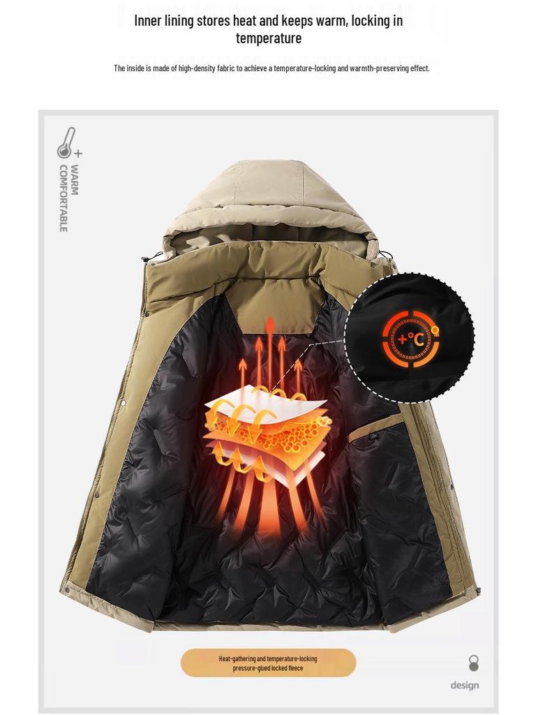 Men's Plus Size Hooded Padded Down Jacket - Fleece Lined, Thick, Warm, and Cold Resistant Winter Coat