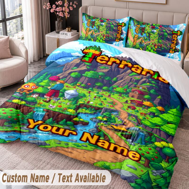 Custom Name Text 3Pcs Bedding Set Terraria Duvet Cover And Two Pillowcases