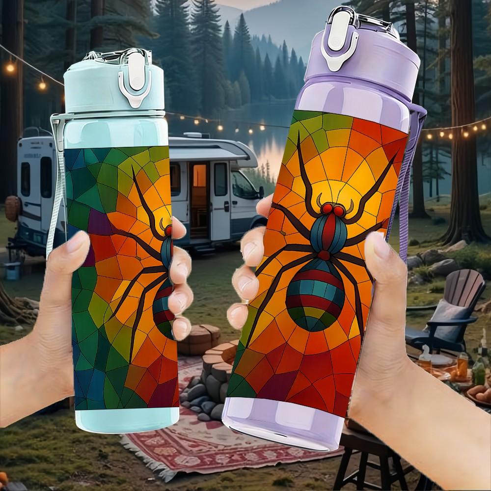 1PC Spider Web Colorful Art Print 750ml Color Plastic Sports Water Bottle Leakproof Flip Straw Lid Suitable for Sports Office Home Use